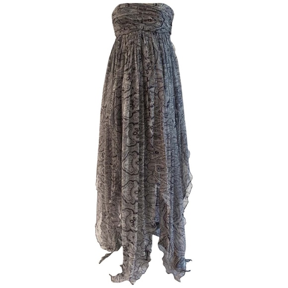 Alexander McQueen Dresses & Skirts - Alexander McQueen 2008 Unworn Silk Blue Paisley Strapless Dress Floaty Skirt